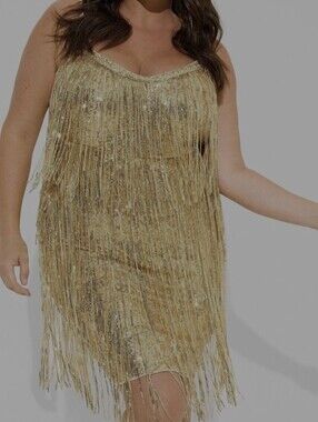 Torrid Gold Sequin Fringe Slip Plus Size Dress